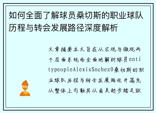 如何全面了解球员桑切斯的职业球队历程与转会发展路径深度解析